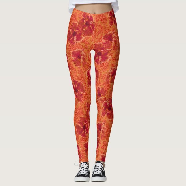 Paisley Hibiskus Vintag Psychedelic Floral Leggings (Vorderseite)