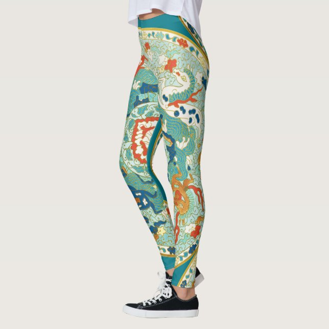 Paisley Horse Green Orange Blue Pattern Leggings (Links)