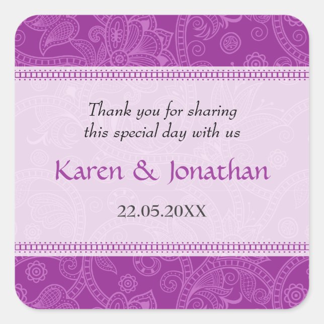 Paisley Impression in Violet Wedding Sticker (Vorderseite)