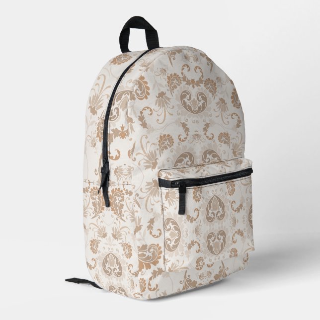 Paisley in Beige Ästhetik Moderne Tan Brown Bedruckter Rucksack (Rückseitige Ecke links)