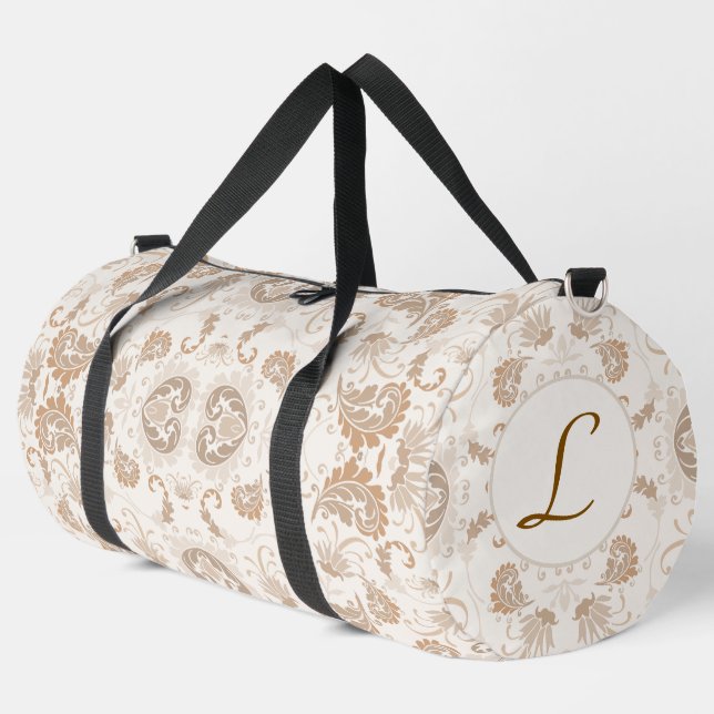 Paisley in Beige Ästhetik Moderne Tan Brown Init. Duffle Bag (Linke Ecke)