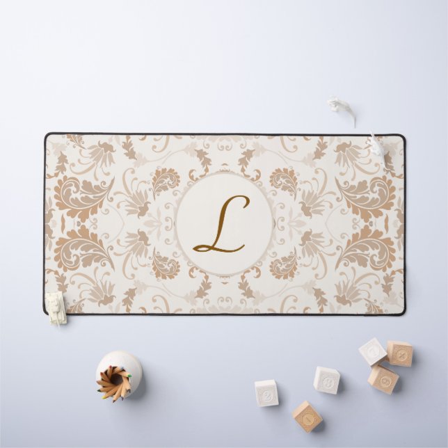 Paisley in Beige Ästhetik Moderne Tan Brown Init. Schreibtischunterlage (Kindertisch)