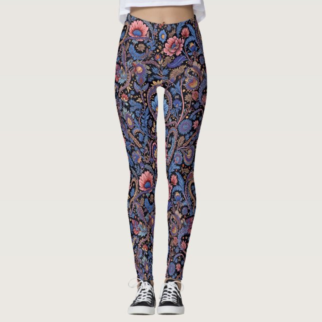 Paisley in Blue und Coral Leggings (Vorderseite)