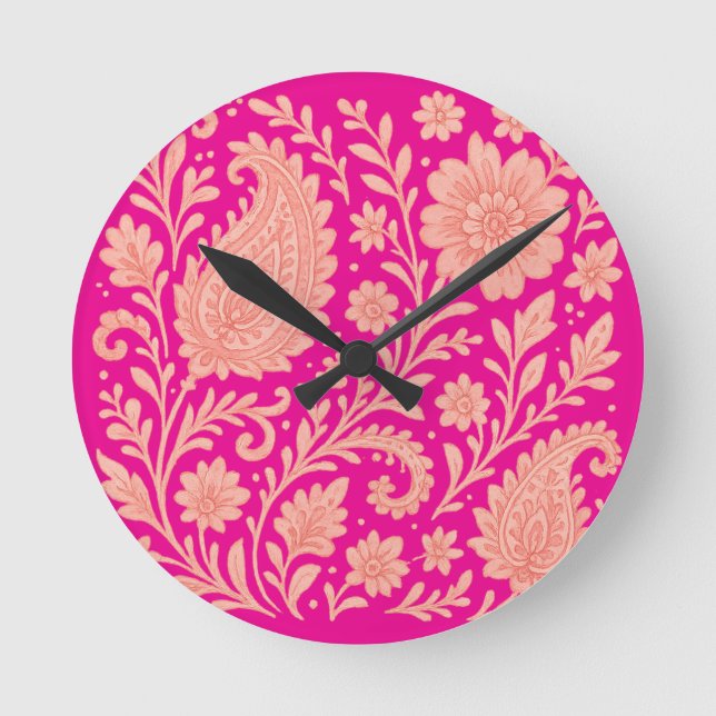 paisley india Printdesign Runde Wanduhr (Vorderseite)