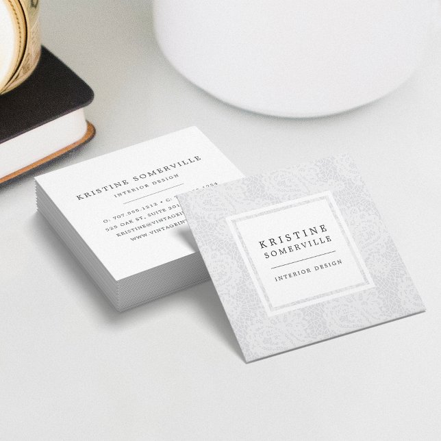 Paisley Lace Square Business Cards | Nimbus Gray Quadratische Visitenkarte (Von Creator hochgeladen)