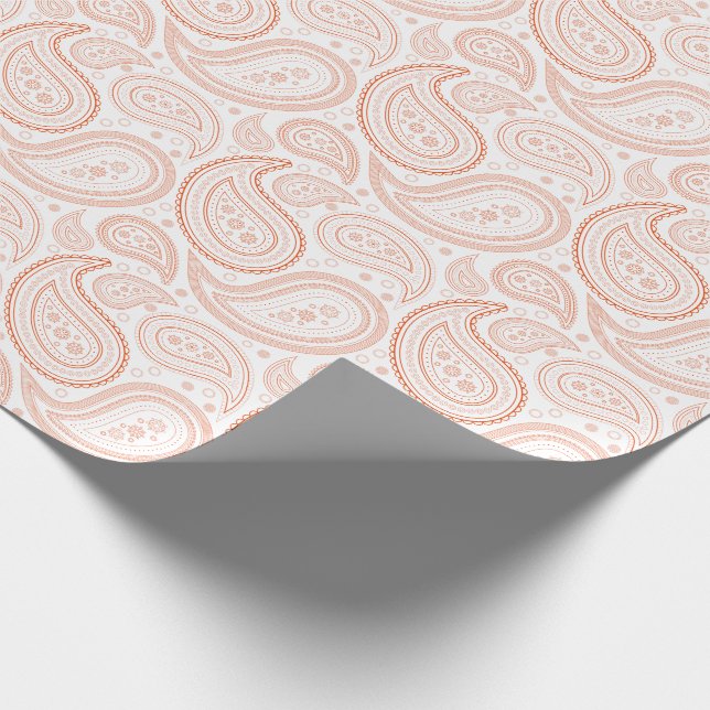 Paisley-Leuchtorange auf weißem Packpapier (Ecke)