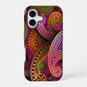 Paisley Lila Grün iPhone 16 Hülle