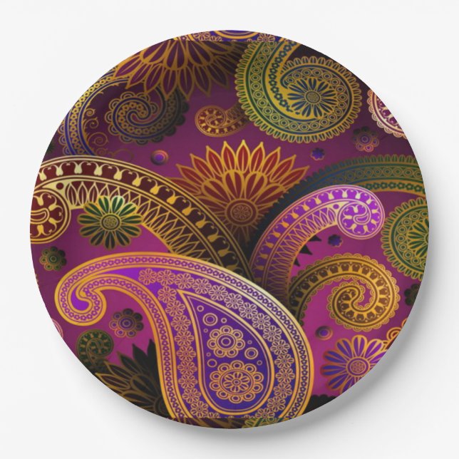 Paisley Lila Pappteller (Vorderseite)
