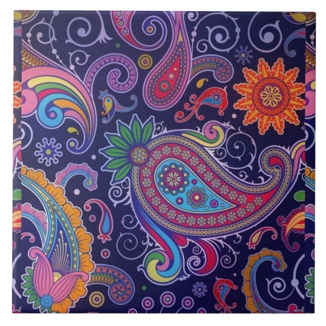 Paisley Lila pink Fliese (Vorderseite)