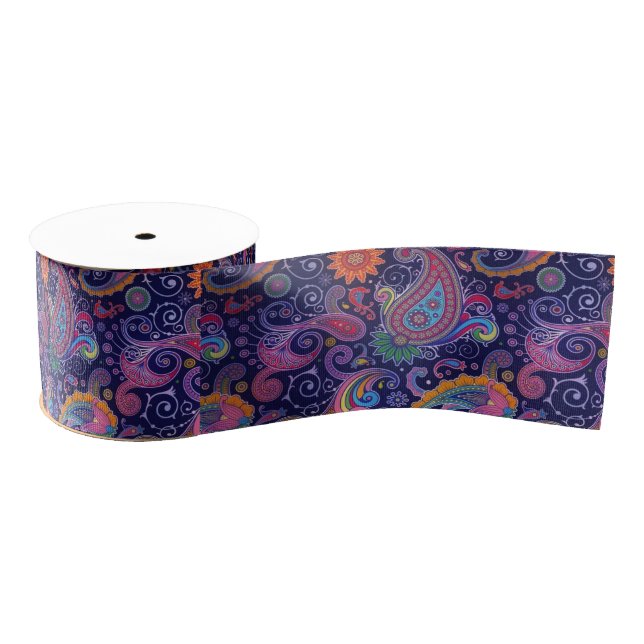 Paisley Lila pink Ripsband (Spule)