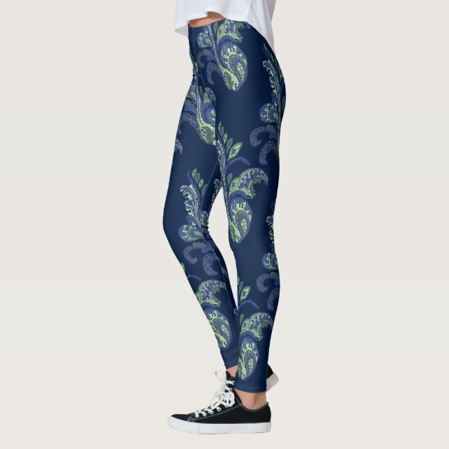 Paisley Lime Green und Blue Pattern Leggings (Links)