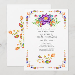 Paisley-Lotus-Blumen-Indische-Brautjungfern-Lunche Einladung