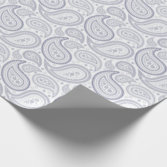 Paisley-Marine-Blau auf weißem Packpapier (Ecke)