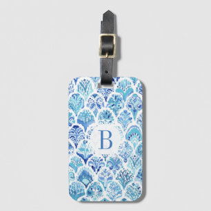 PAISLEY-MEERJUNGFRAU blaue Aquarell-Fisch-Skalen Gepäckanhänger