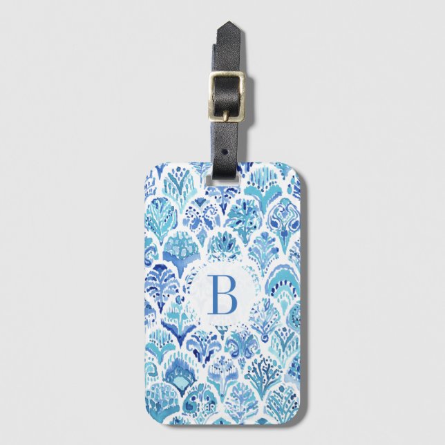 PAISLEY-MEERJUNGFRAU blaue Aquarell-Fisch-Skalen Gepäckanhänger (Vorderseite Vertikal)