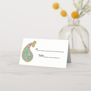 Paisley-Mehndi-Muster Rosa Grün Aqua Gelb Platzkarte