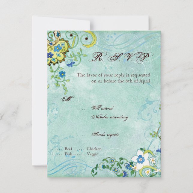 Paisley Modern Floral Blüh Swirl Wedding RSVP Karte (Vorderseite)