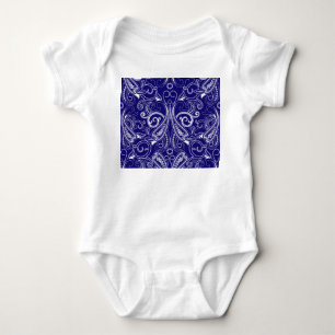 Paisley-Monochrom: blaue, weiße Eleganz. Baby Strampler