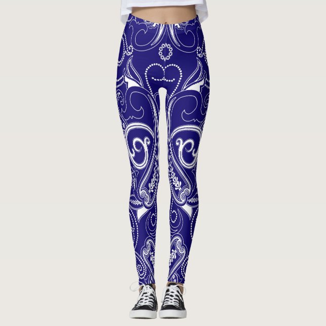 Paisley monochrome: blau, weiß Eleganz. Leggings (Vorderseite)