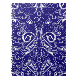 Paisley monochrome: blau, weiß Eleganz. Notizblock