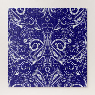 Paisley monochrome: blau, weiß Eleganz. Puzzle