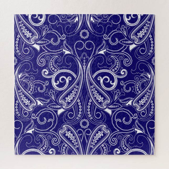 Paisley monochrome: blau, weiß Eleganz. Puzzle (Vertikal)