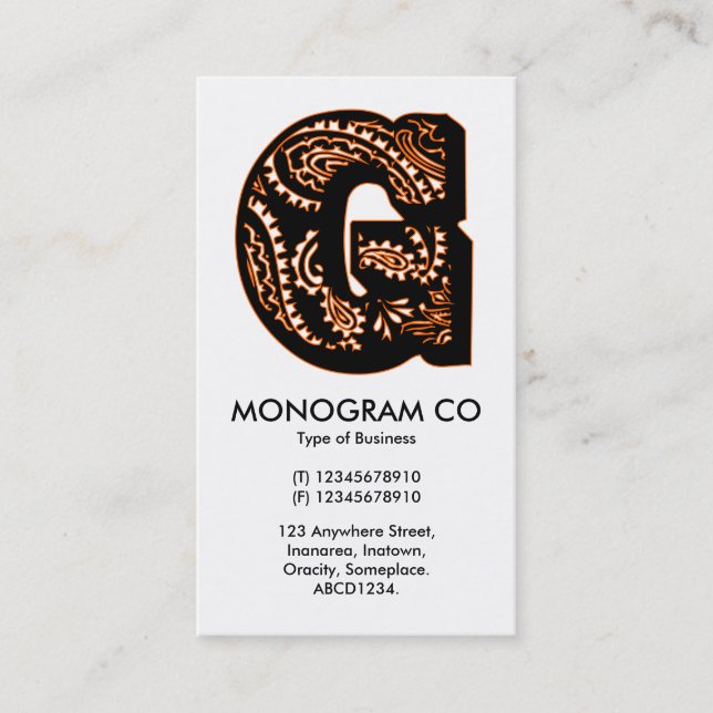Paisley Monogram - G Visitenkarte (Vorderseite)