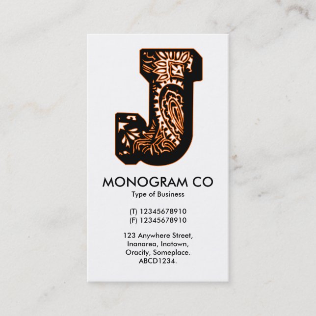 Paisley Monogram - J Visitenkarte (Vorderseite)