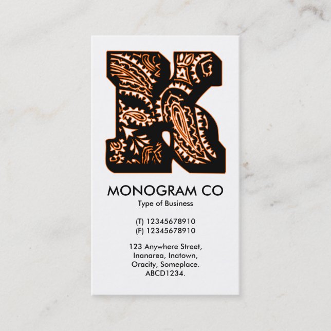 Paisley Monogram - K Visitenkarte (Vorderseite)