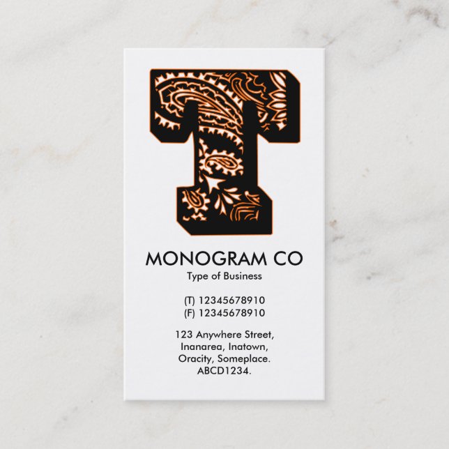 Paisley Monogram - T Visitenkarte (Vorderseite)