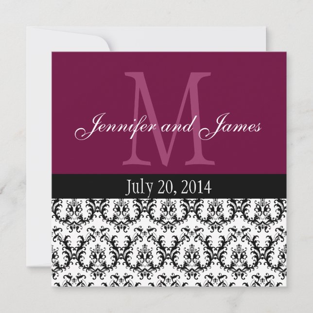 Paisley Monogram Wedding Invitation Wine Einladung (Vorderseite)
