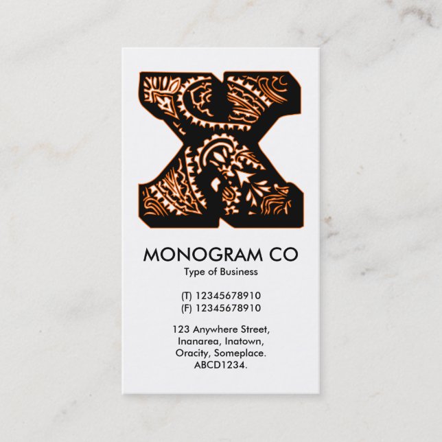 Paisley Monogram - X Visitenkarte (Vorderseite)