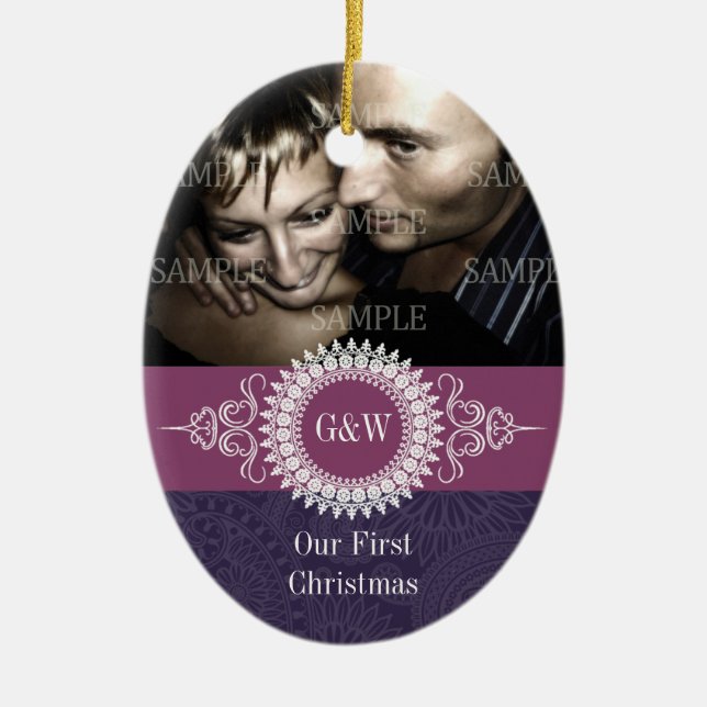 Paisley-Monogramm-erste Weihnachtsverzierung Keramik Ornament (Vorne)