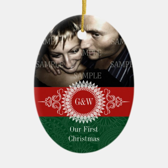 Paisley-Monogramm-erste Weihnachtsverzierung Keramikornament (Vorne)