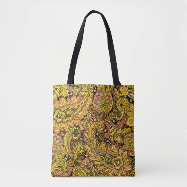 Paisley Motif in Yellow, Brown on Black Background (Vorderseite)