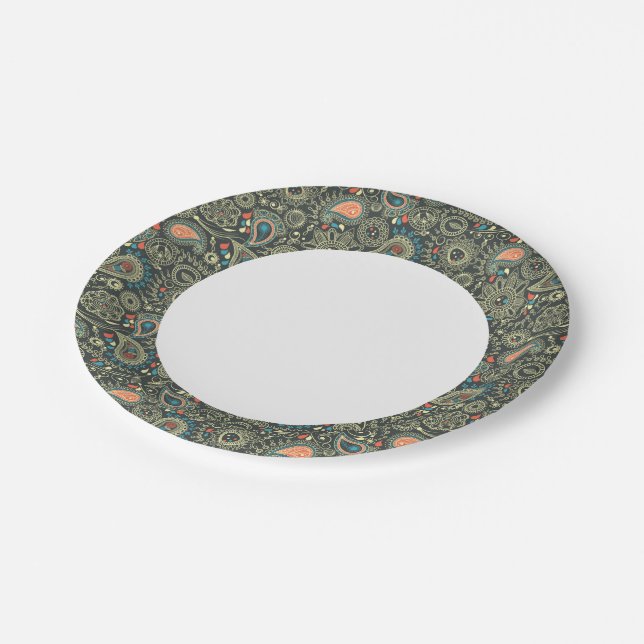 Paisley-Muster 3 Pappteller (Schrägansicht)
