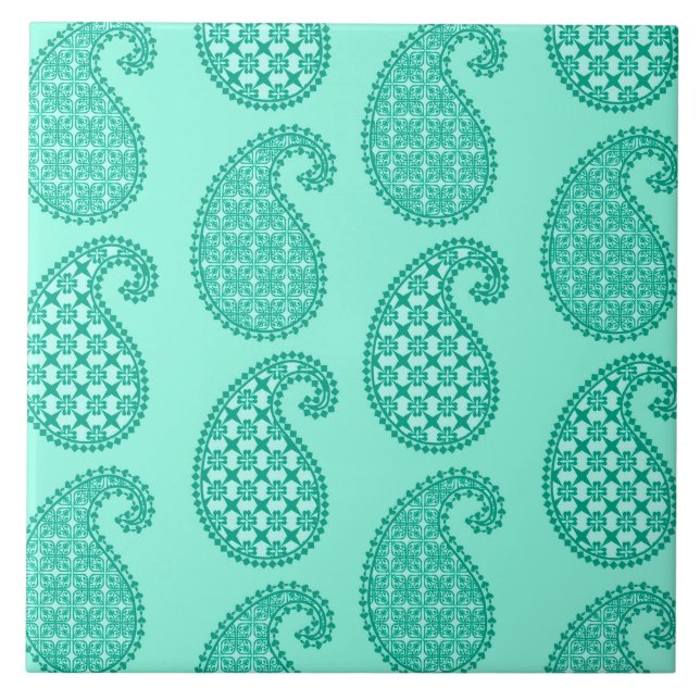 Paisley-Muster, Aqua und Türkis Fliese (Vorderseite)