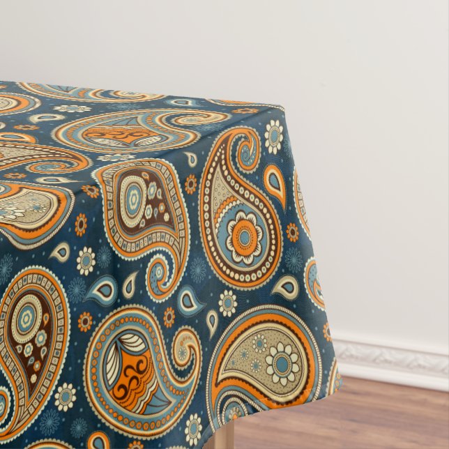 Paisley-Muster blau aquamarin orange elegant Tischdecke (Beispiel)
