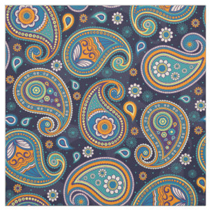 Paisley-Muster blau aquamarin orange Stoff