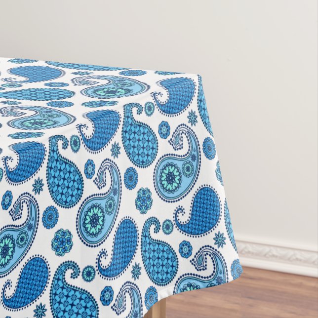 Paisley-Muster, blau auf weiß Tischdecke (Beispiel)