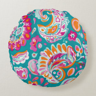 Paisley-Muster Boho-Blumen-Dekor Rundes Kissen