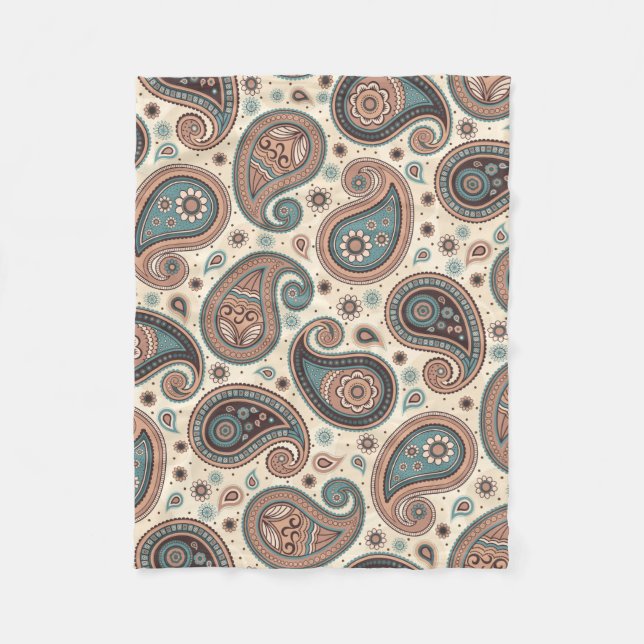 Paisley-Muster braun aquamarin beige elegant Fleecedecke (Vorderseite)