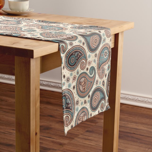 Paisley-Muster braun aquamarin beige elegant Kurzer Tischläufer (Beispiel)