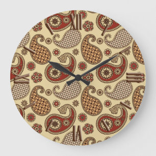 Paisley-Muster, braun, braun, beige Große Wanduhr