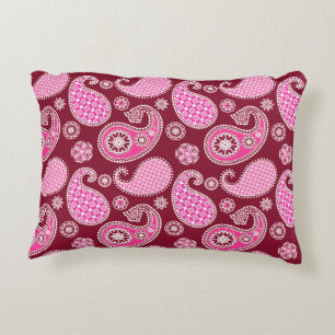 Paisley-Muster, Burgunderrot, Rosa und Weiß Dekokissen