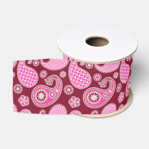 Paisley-Muster, Burgunderrot, Rosa und Weiß Ripsband