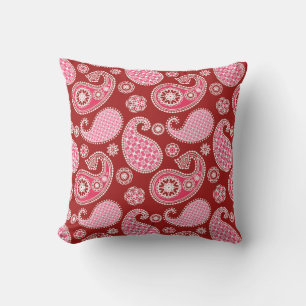 Paisley-Muster, Dunkelrot, Rosa und Weiß Kissen Für Draußen