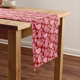 Paisley-Muster, Dunkelrot, Rosa und Weiß Kurzer Tischläufer
