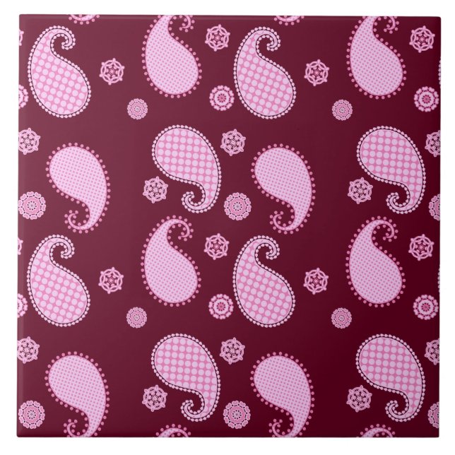 Paisley-Muster, Eispink und Bordeaux Fliese (Vorderseite)