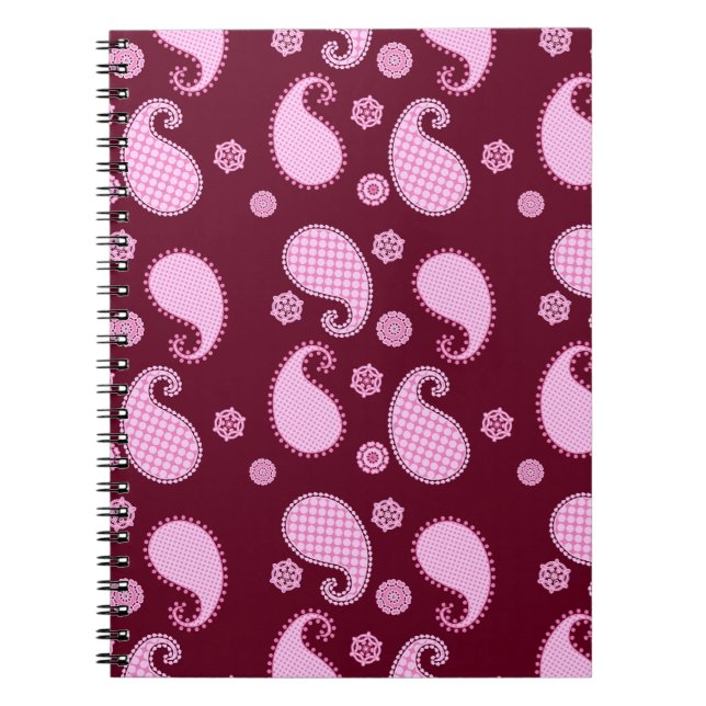 Paisley-Muster, Eispink und Bordeaux Notizblock (Vorderseite)